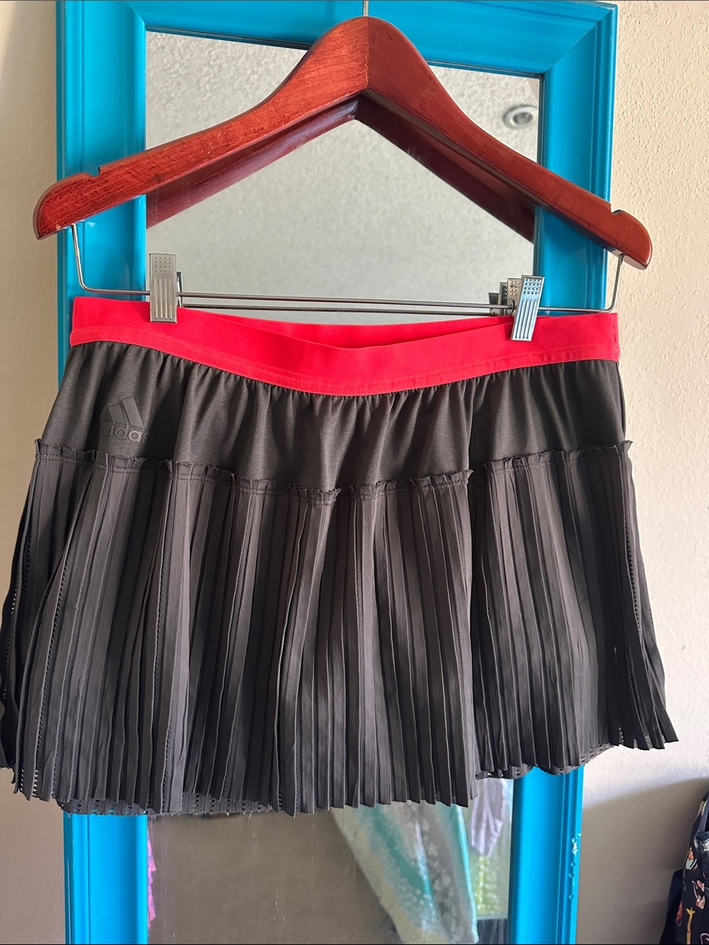 adidas grey Pleated Tennis Skirt with orange Waistband